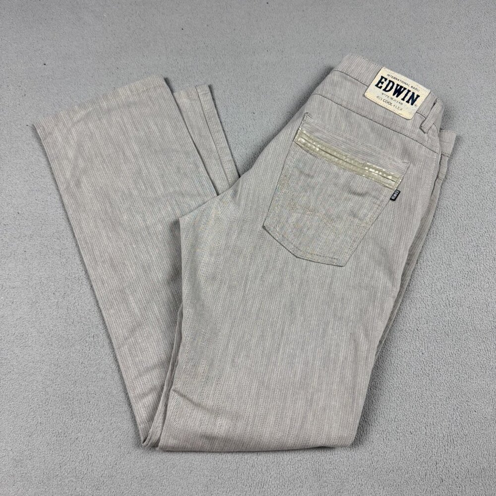 Edwin Pants Mens 32 Made in Japan Herringbone Tan Taupe Leather Pocket Detail